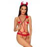Еротичний костюм чортика зі стреп Obsessive Evilia teddy red L/XL, боді, чокер, накладки на соски, о