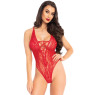 Мереживне боді Leg Avenue Floral lace thong teddy Red, шнурівка на грудях, one size