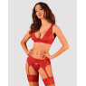Комплект білизни Obsessive Lacelove cupless 3-pcs set XS/S Red, бюстгальтер, стрінги, пояс для панчіх