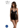 Пеньюар Passion KERRIA CHEMISE black, XXL/XXXL, мереживний верх, трусики в комплекті