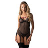 Корсет Obsessive Novenes corset & thong, XS/S, прозорий, відкрита спина, стрінги в комплекті