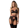 Комплект Obsessive Novenes 3-шт set, M/L, прозорий ліф на кісточках, стрінги, пояс