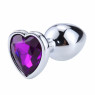 Металева анальна пробка, Silver Heart Violet, размер L