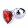Металева анальна пробка, Silver Heart Red, размер L