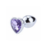 Металева анальна пробка, Silver Heart Light Purple, розмір S