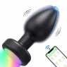 Анальна вібро-пробка Rainbow Plug App на керуванні з додатком, зміною кольору, 9 режимів, діаметр 3.5 см