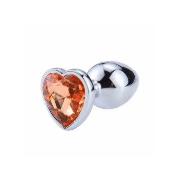 Металева анальна пробка, Silver Heart Orange, розмір S