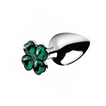 Металева анальна пробка Silver Emerald Clover, діаметр 2,8 см, довжина 7 см, розмір S