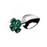Металева анальна пробка Silver Emerald Clover, діаметр 2,8 см, довжина 7 см, розмір S