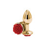 Металева анальна пробка Gold Metal Plug Red Rose, діаметр 2,8 см, довжина 7 см, розмір S