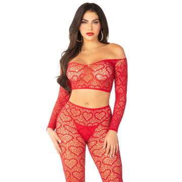 Комплект Leg Avenue Off The Shoulder Top and Footless Tights One Size, Red