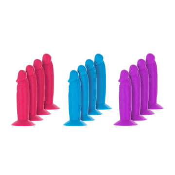 Набір фалоімітаторів ADDICTION Silly Willy 3.3” Silicone Dildo, 3 кольори, 12 шт