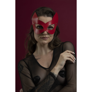 Маска кішечки Feral Feelings - Kitten Mask, натуральна шкіра, червона