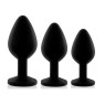Набір силіконових анальних пробок із кристалом Rianne S: Booty Plug Set Black, діаметр 2,7см, 3,5см,