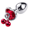 Анальна пробка з кристалом, дзвіночком та поводком Silver Heart RED, розмір L