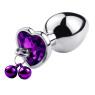 Анальна пробка з кристалом, дзвіночком та поводком Silver Heart Purple, розмір M