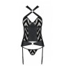 Сітчастий комплект із візерунком, корсет, підв'язки, трусики Passion HIMA CORSET L/XL black 