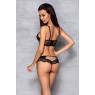 Комплект з еко-шкіри та мережива Passion LOONA SET L/XL, black, бра і трусики