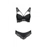 Комплект з еко-шкіри та мережива Passion LOONA SET L/XL, black, бра і трусики