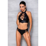 Комплект з еко-шкіри Passion NANACY BIKINI XXL/XXXL, black, бра та трусики з імітацією шнурівки