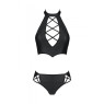 Комплект з еко-шкіри Passion NANACY BIKINI XXL/XXXL, black, бра та трусики з імітацією шнурівки