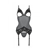 Корсет із підв’язками та ажурним ліфом Passion CHRISTA CORSET S/M, black, стрінги в комплекті