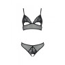 Комплект із бралету з ажурним ліфом та відкритими трусиками Passion CHRISTA SET Open Bra S/M black