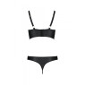 Комплект з екошкіри з люверсами та ремінцями Passion MALWIA BIKINI S/M, black, бра та трусики