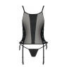 Сітчастий корсет з люверсами і знімними пажами Passion MALWIA CORSET 2XL/3XL black екошкіра, стрінги