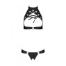 Комплект, відкритий топ та трусики з екошкіри з люверсами Passion MALWIA SET with Open Bra S/M black