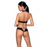 Комплект відкритий топ та трусики з екошкіри з люверсами Passion MALWIA SET OpenBra XXL/XXXL, black