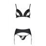 Комплект з екошкіри Passion MILEY SET S/M, black, трусики, бюстгальтер, пояс для панчіх