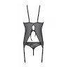 Корсет із пажами, трусики з ажурним декором та відкритим кроком Passion URSULA CORSET S/M, black