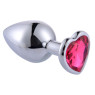 Металева анальна пробка, Silver Heart Pink, розмір M
