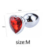 Металева анальна пробка, Silver Heart Red, розмір M