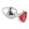 Металева анальна пробка, Silver Heart Red, розмір M