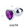 Металева анальна пробка, Silver Heart Violet, розмір M