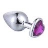 Металева анальна пробка, Silver Heart Violet, розмір M