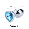 Металева анальна пробка, Silver Heart Light Blue, розмір S