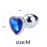 Металева анальна пробка, Silver Heart Blue, розмір M