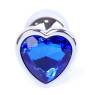 Металева анальна пробка, Silver Heart Blue, розмір S