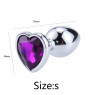 Металева анальна пробка, Silver Heart Violet, розмір S