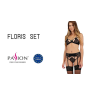 Комплект білизни Passion Exclusive FLORIS SET S/M, black, ліф, трусики, пояс для панчох