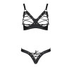 Комплект Passion CELINE BIKINI 2XL/3XL black відкритий бра з стрічками стрінги з шнурівкою, екошкіра