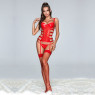 Корсет JSY Вірджині з мокрим ефектом One Size Red: ажурний декор, пажі, трусики, панчохи