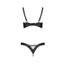 Комплект з екошкіри Passion CELINE BIKINI 4XL/5XL black, відкритий бра, стрінги зі шнурівкою