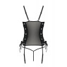 Сітчастий корсет з екошкіри Passion MALWIA CORSET 4XL/5XL black, з люверсами та знімними пажами