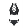 Комплект з екошкіри Passion NANACY BIKINI 6XL/7XL black, бра та трусики з імітацією шнурівки