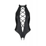 Боді з екошкіри Passion NANCY BODY 4XL/5XL black, з імітацією шнурівки та відкритим доступом