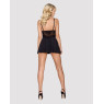 Сатиновий пеньюар з мереживом Obsessive 810-BAB-1 babydoll & thong S/M, чорний, пеньюар, танга